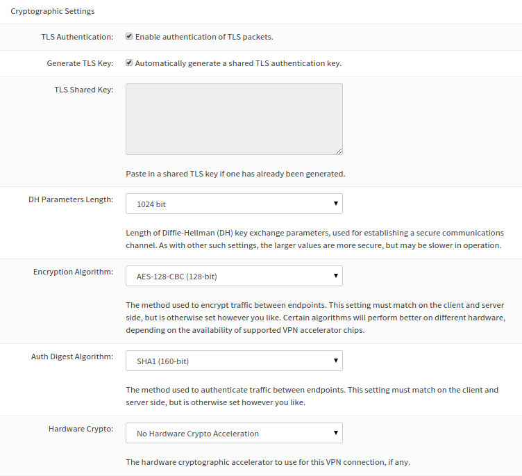 OpenVPN Cryptography Settings