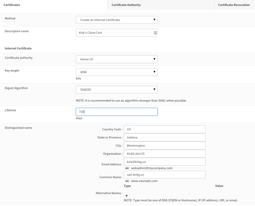 OpenVPN User Certificate