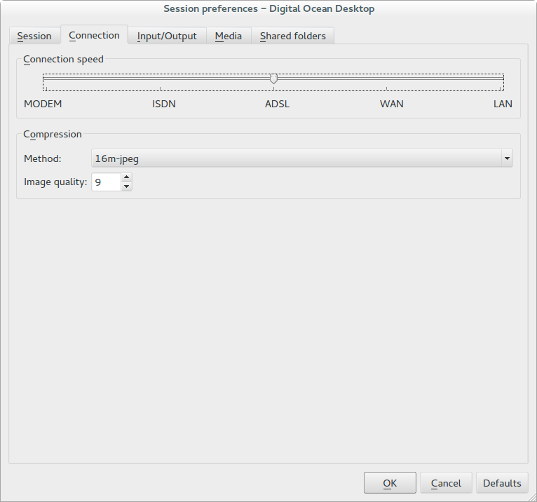 X2Go Connection Configuration Screen